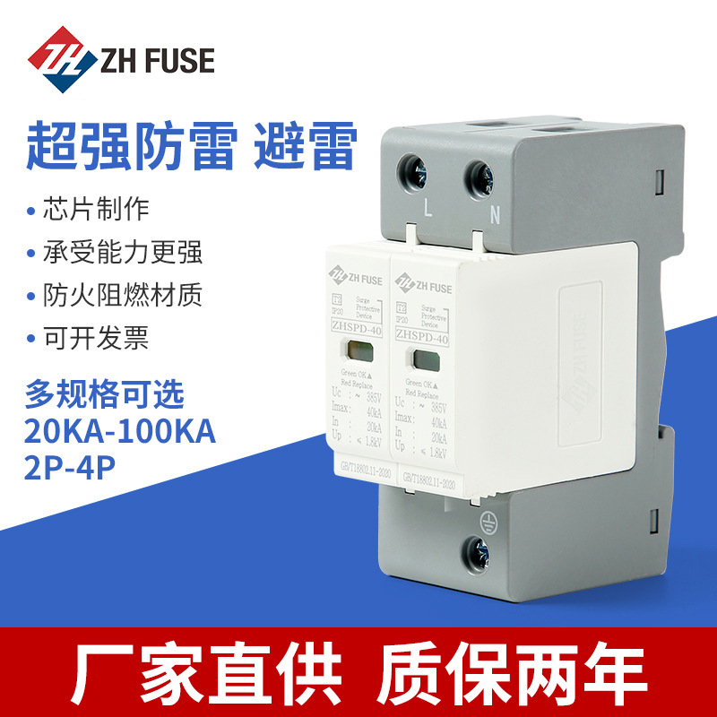单相电源防雷器2P20/40/60KA机房家用220V避雷浪涌保护器