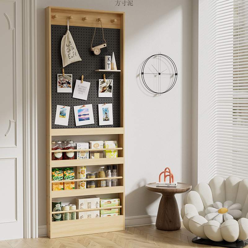 洞洞板门后超薄置物架门后收纳柜书架实木免打孔夹缝芝士落地窄柜