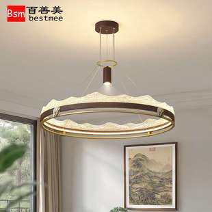 新中式复古客厅吊灯意式极简设计师大气圆环挑高现代简约茶楼灯具
