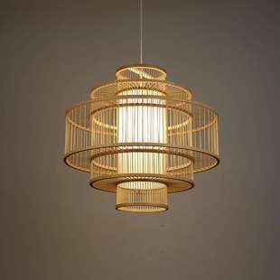 新中式客厅茶室禅意大吊灯创意东南亚酒店会所民宿客房包厢竹编灯