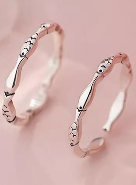 小鱼足银个性999做旧手饰纯银ins