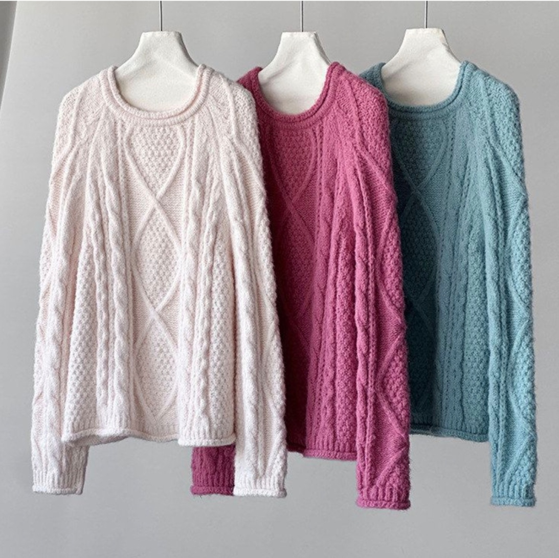 学院风粗针麻花毛衣橘芷冬季加厚