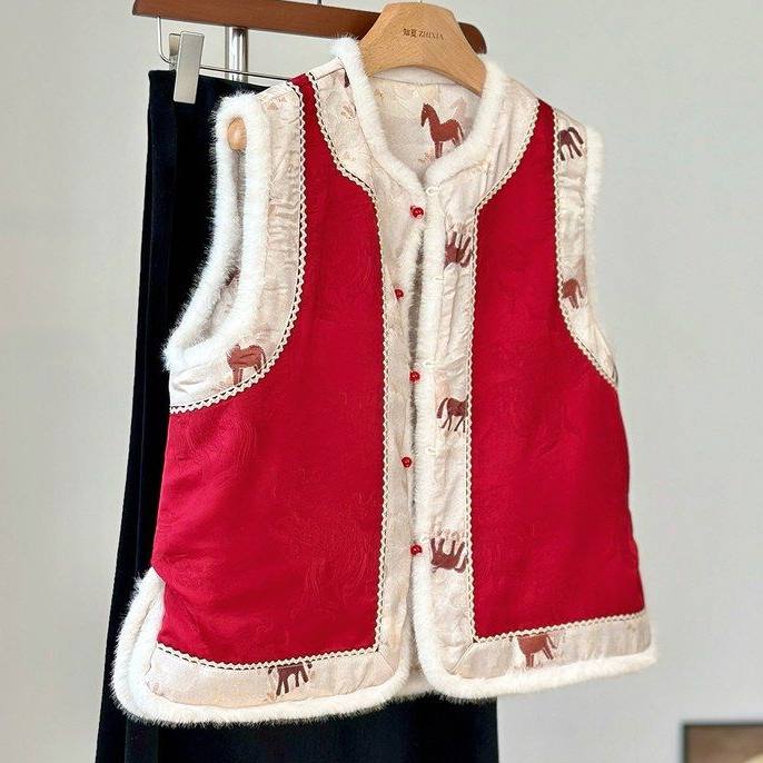 夹棉拜年年轻马甲红色新中式双面穿战袍新年国风毛毛服背心女盘扣,女装/女士精品,毛呢外套,淘宝优惠券,粉丝福利购,淘宝优惠卷
