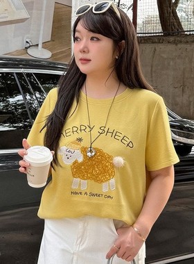 春小羊多巴胺宽松1441大码女装短袖伊诺2026T恤76衣肩上正刺绣