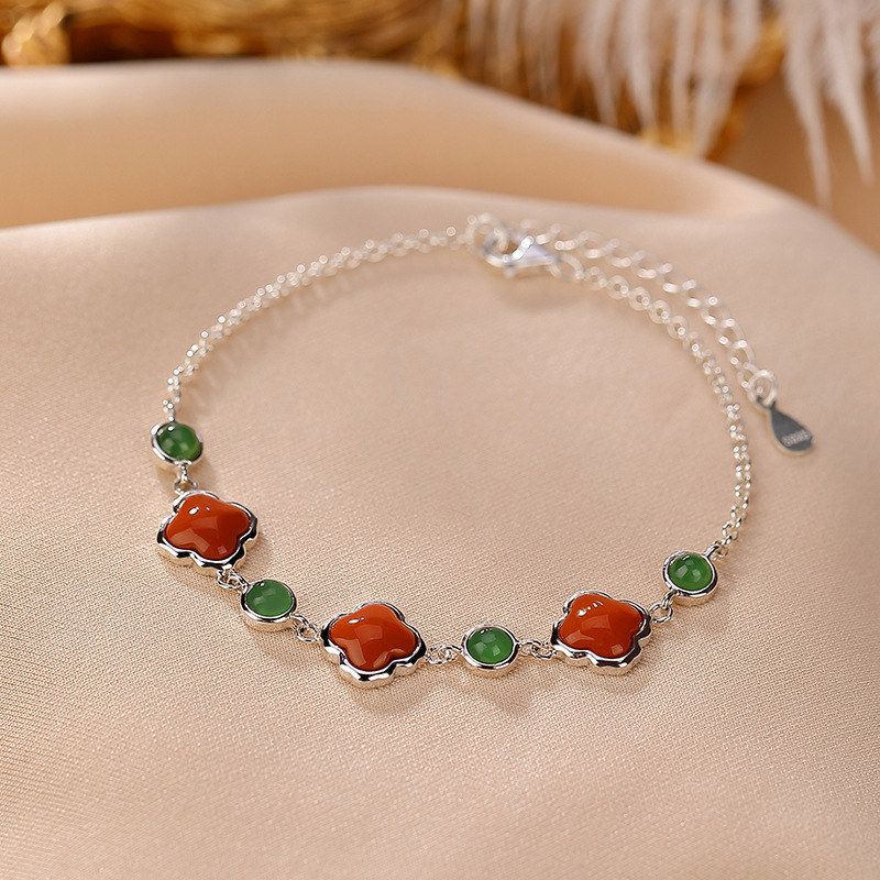 和田碧玉手链百搭幸运四叶草手饰