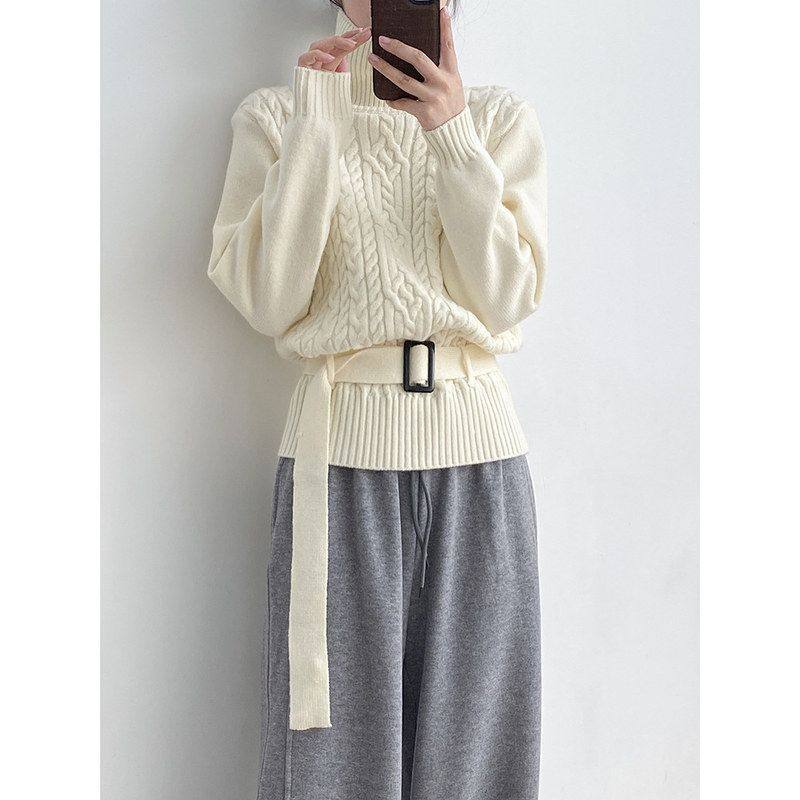 韩版春季 针织衫绑带高领毛衣上衣收腰复古麻花气质简约G2855,女装/女士精品,毛衣,淘宝优惠券,粉丝福利购,淘宝优惠卷