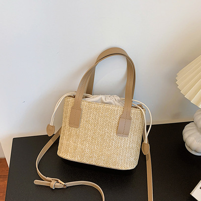 水桶包Large capacity straw woven single shoulder bucket bag