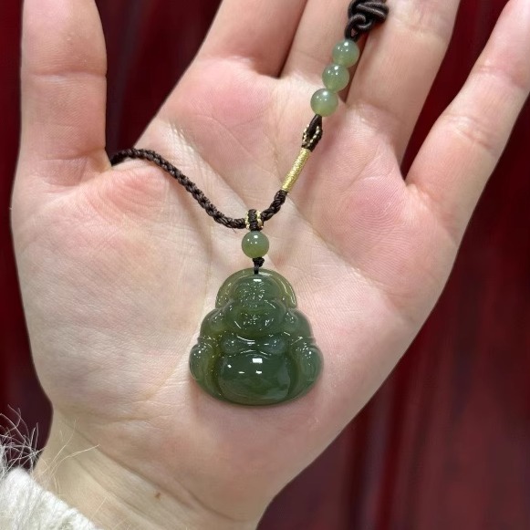 天然和田玉佛吊坠女玉石弥勒佛像佛公项链挂件玉佩玉坠晴水大肚佛