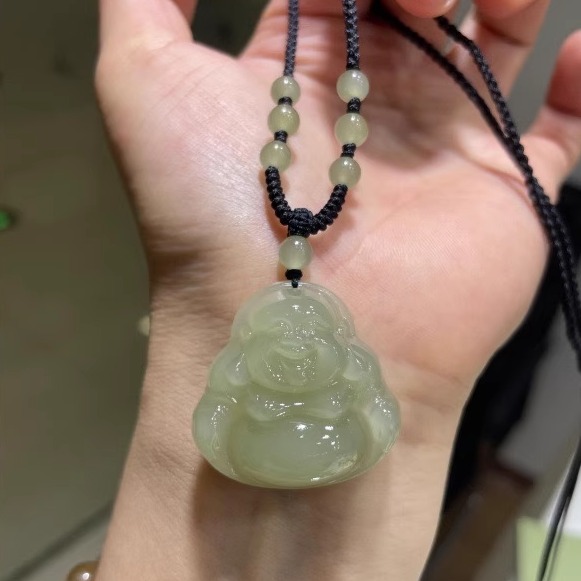 天然和田玉佛吊坠男女款玉石弥勒佛像佛公项链挂件玉坠晴水毛衣链