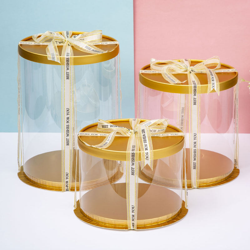 金色圆形生日蛋糕盒子4/6/8/10寸双层加高网红手提西点烘焙包装盒