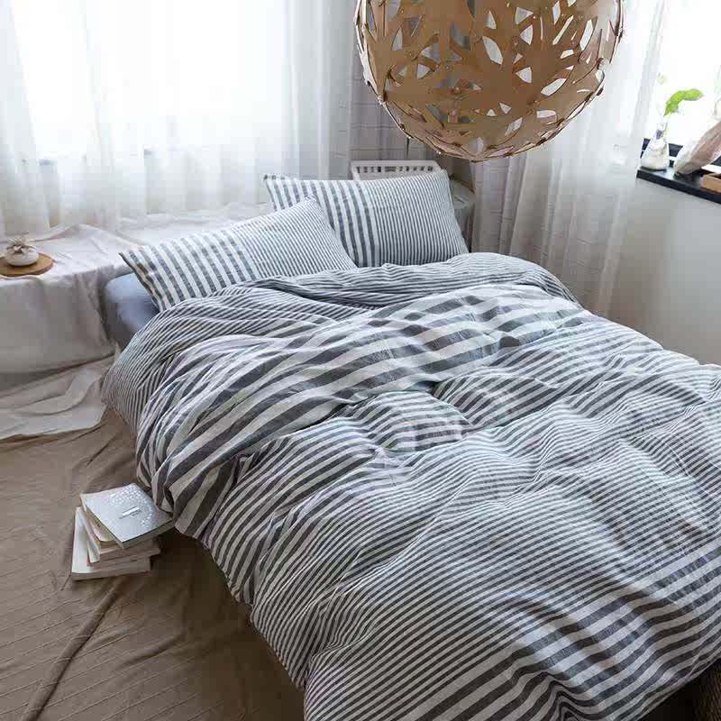 新款新品简约错落格全棉水洗棉条纹四件套纯棉格子被套床单床笠床|msdalam kategori seperai dan bantal, pakej peralatan tempat tidur/Sebuah keluarga empat/Keping kit - dari Buy2taobao.com untuk memberikan perkhidmatan ejen Taobao profesional membeli