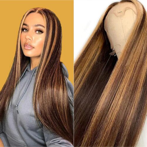 10A 13x4 Human Hair Highlight P4/27straight lace frontal wig