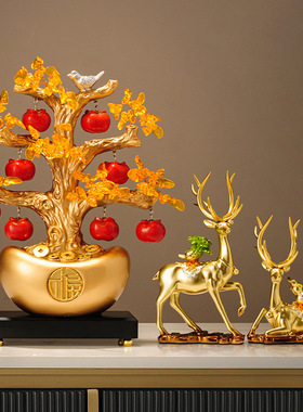 柿柿如意新中式发财树摇钱树摆件办公室前台酒柜装饰乔迁新居