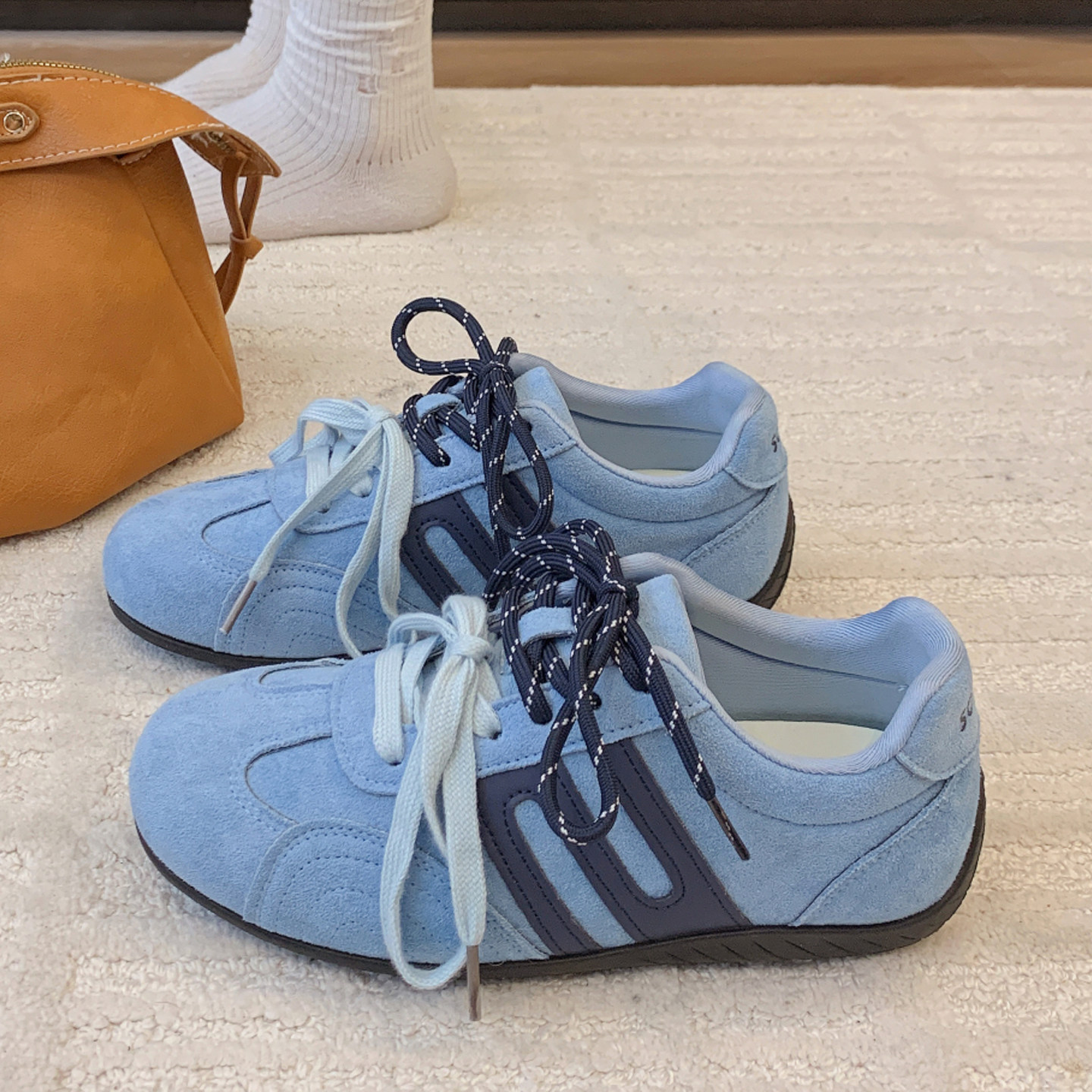 鞋子德训鞋女款蓝色运动鞋内增高德训鞋