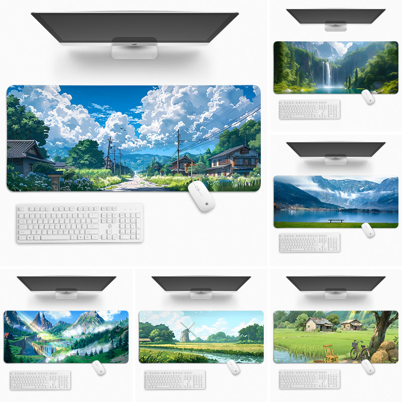 绿色护眼ins风景鼠标垫超大号2025新款电脑垫子键盘桌垫办公定制