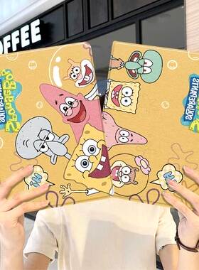 海绵宝宝ipad10保护套pro2024款11寸5苹果air7平板mini6壳4迷你3适用2三折2020带笔槽8第9代2021卡通2018男女