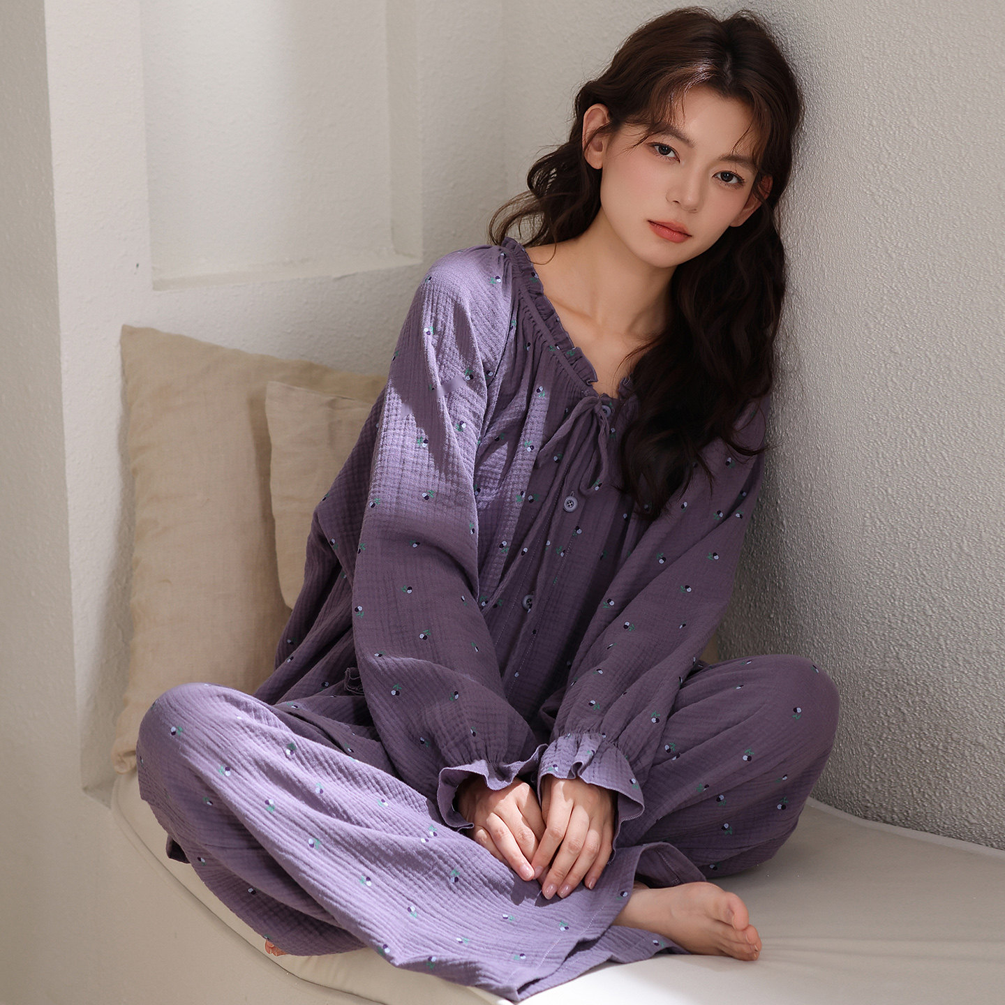 thumbnail for Cat man cloud cotton yarn long sleeve long pants pajamas women's spring and autumn new princess style super hot autumn loungewear ZY