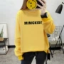 Áo len nữ mùa thu đông 2018 mới nhung dày rộng kích thước lớn của phụ nữ tròn cổ áo thun in chữ nữ - Áo len áo khoác len cardigan nữ