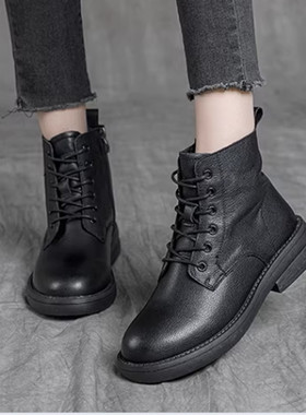 皇家百丽诗官方旗舰店正品女鞋手工牛皮马丁靴软底软面加厚绒短靴