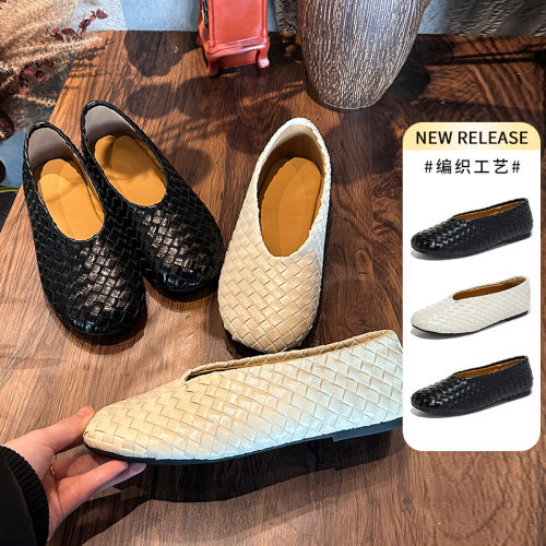 头层羊皮编织玛丽珍女鞋春夏新款