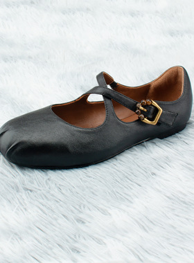 羊皮版~真皮法式交叉带玛丽珍女鞋平底百搭小皮鞋凉鞋透气轻便