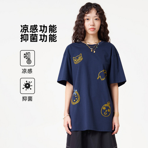 圆领、绣花、凉感抗菌