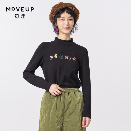 Moveup趣味绣花高领幻走