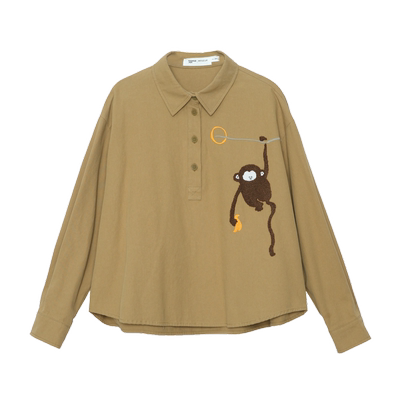 MOVEUP幻走2024秋季新款.FUN系列纯棉毛巾绣袖扣设计师短款衬衫女