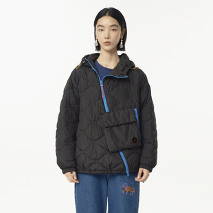 MOVEUP幻走2024冬季新款.FUN系列撞色斜拉链口袋中长款羽绒服女