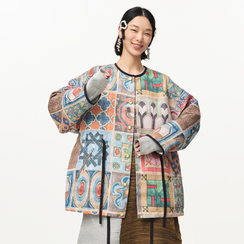 【商场同款】MOVEUP幻走2024秋季新款腰带方块印花中长款外套女,女装/女士精品,短外套,淘宝优惠券,粉丝福利购,淘宝优惠卷