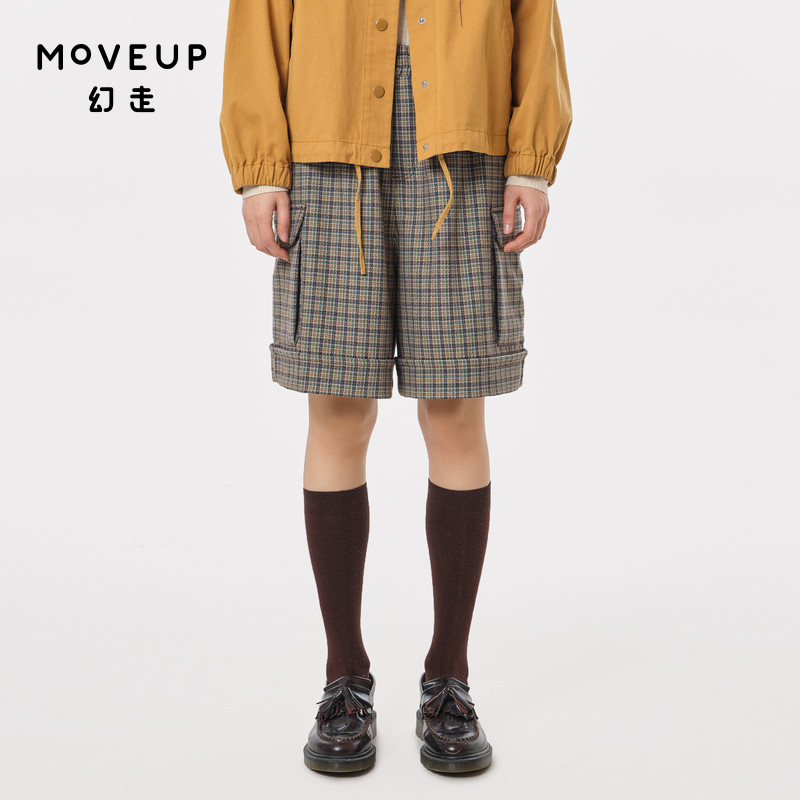 【商场同款】MOVEUP幻走2023秋季新款 格纹抽绳口袋休闲短裤女