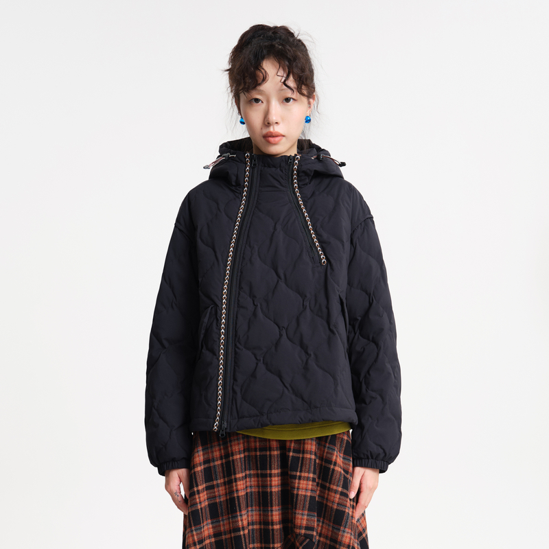 连帽、撞色织带、双拉链