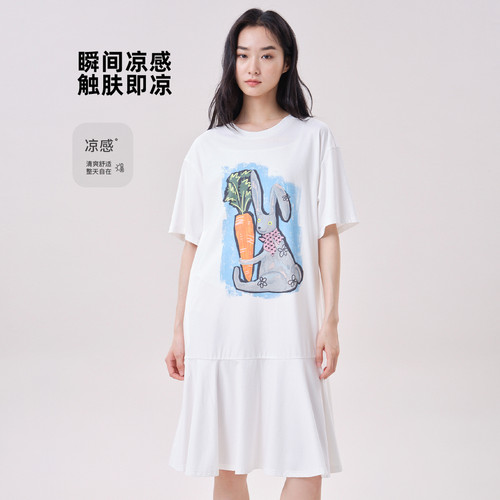 MOVEUP幻走夏圆领口袋针织连衣裙