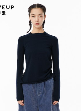MOVEUP幻走2022冬季新款.FUN系列圆领抽绳设计师不对称短款毛衣女