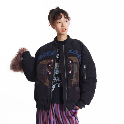 MOVEUP幻走2025冬季新款.FUN系列棒球领猫咪绣花鸭绒短款羽绒服女