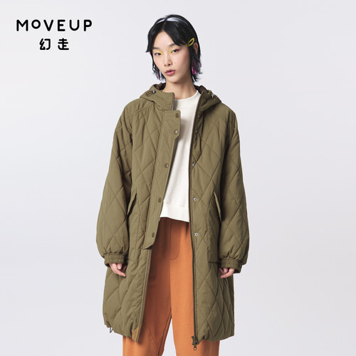 Moveup长款设计师连帽棉外套