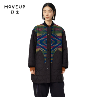 MOVEUP幻走2024秋季新款.FUN系列彩色撞布棒球领中长款毛呢外套女