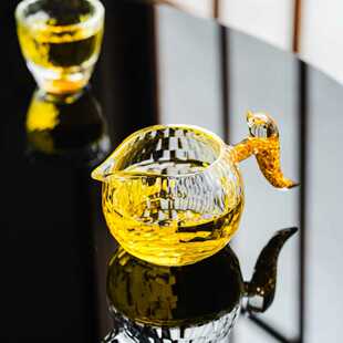 高档水晶公道杯透明耐热玻璃金箔公杯茶壶分茶器绿松石功夫茶具