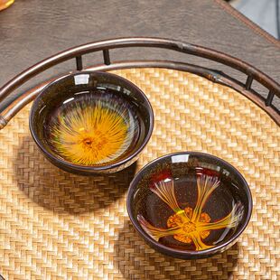 建盏钧窑变沙金釉天目茶杯陶瓷功夫茶具七彩品茗杯家用泡茶主人杯