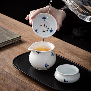 新款蝴蝶兰陶瓷公道杯羊脂瓷过滤分茶器功夫茶具茶漏一体匀杯