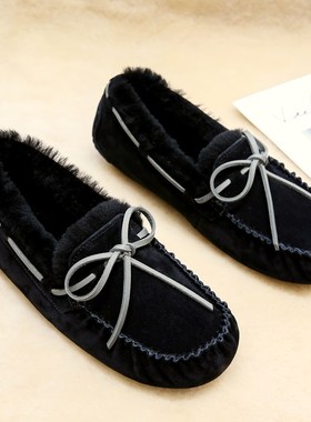 澳洲AΖUGGОNE皮毛一体豆豆鞋女冬加绒黑色女鞋一脚登外穿毛毛鞋