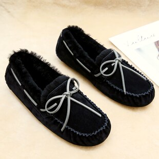 澳洲AΖUGGОNE皮毛一体豆豆鞋女冬加绒黑色女鞋一脚登外穿毛毛鞋