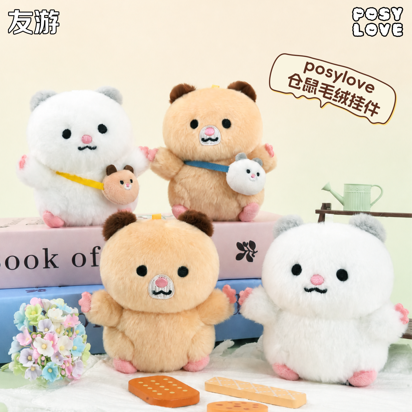 【新品】友游posylove正版小仓鼠豆糕米糕毛绒挂件可爱玩偶小礼物