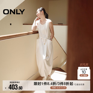 牛仔长裙连衣裙女 拼接剪裁宽松显瘦U型领无袖 ONLY2025夏季 新款