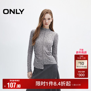 T恤女 秋冬百搭潮流抽褶波点印花轻薄长袖 ONLY奥莱