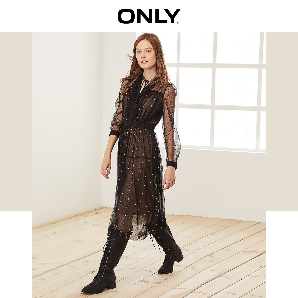 ONLY夏季新款洋气仙女波点网纱连衣裙女|119361514