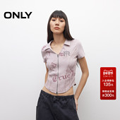 新款 做旧美式 印花水洗V领显瘦正肩修身 ONLY2025夏季 短款 T恤女