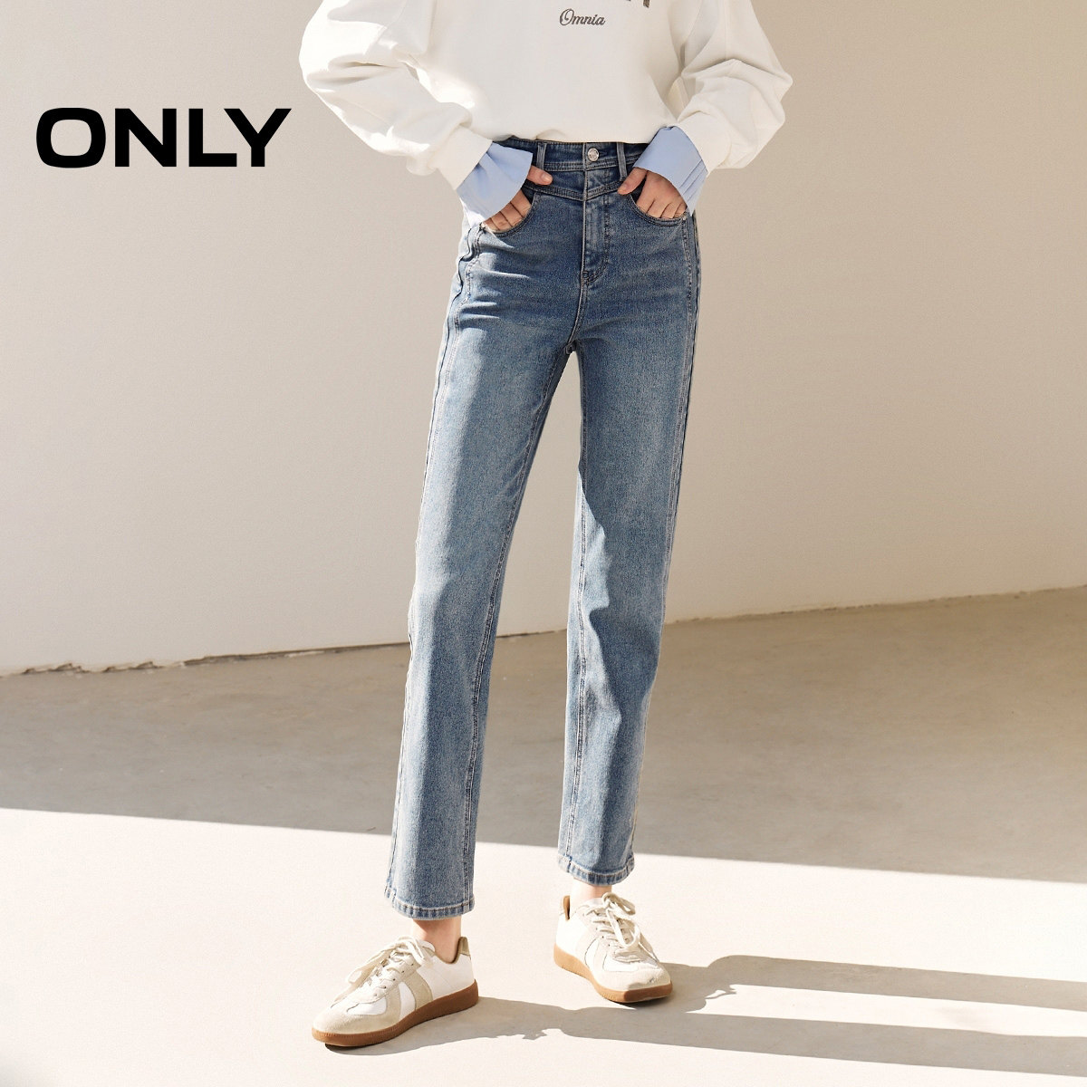 【ONLY奥莱】春夏新款通勤高腰直筒九分裤牛仔裤女