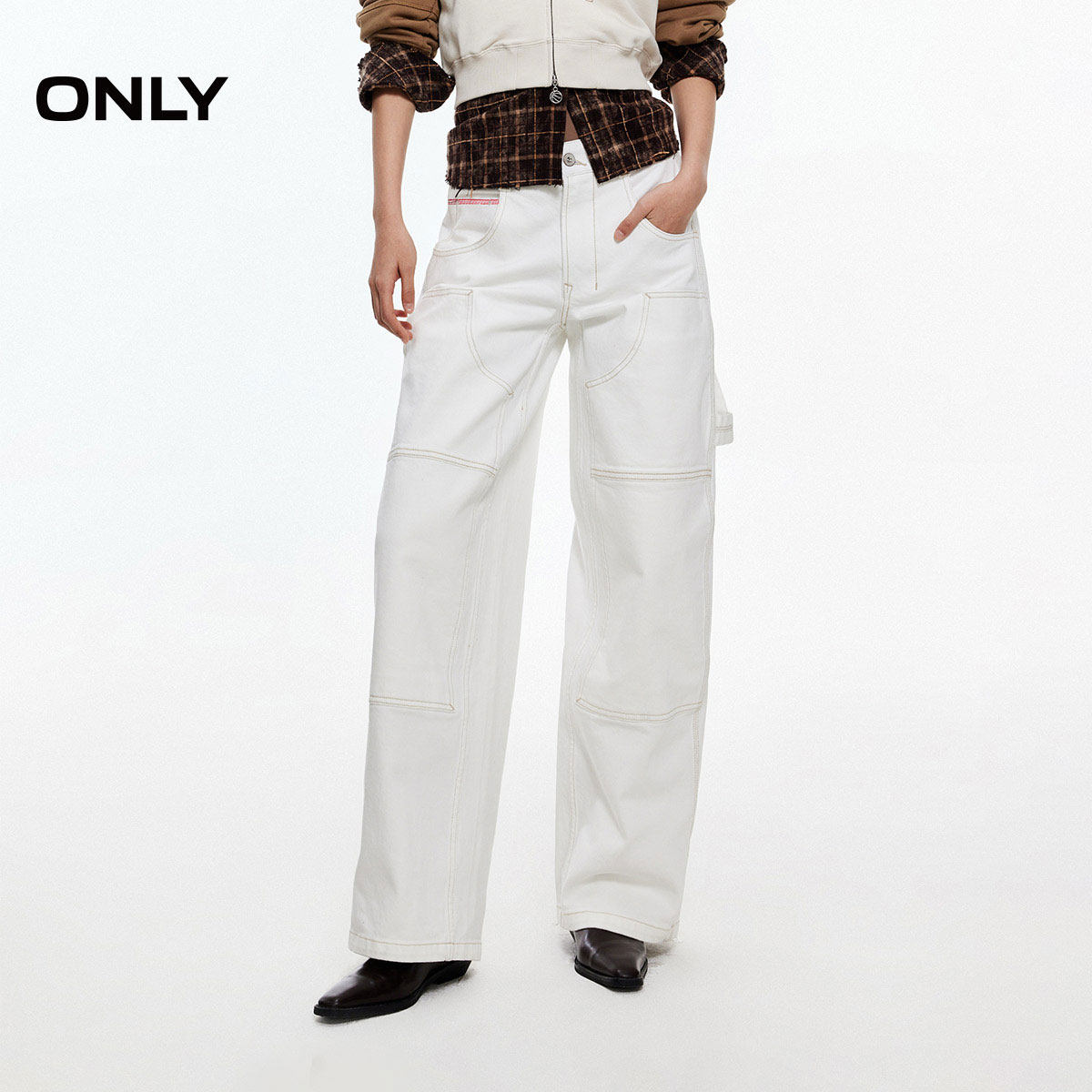 ONLY奥莱2025秋冬新款复古工装低腰阔腿裤长裤牛仔裤女