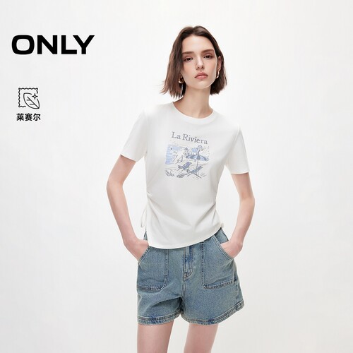 ONLY侧身抽绳正肩短袖T恤